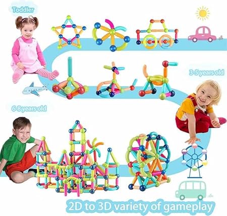 kidstreak,Magnetic Sticks Building Blocks For Kids Toys For Girls|Magnetic Toys For Boys Age 3+ Year 4-14 Old Educational Stem Learning Magnet Stick With Balls Game Set