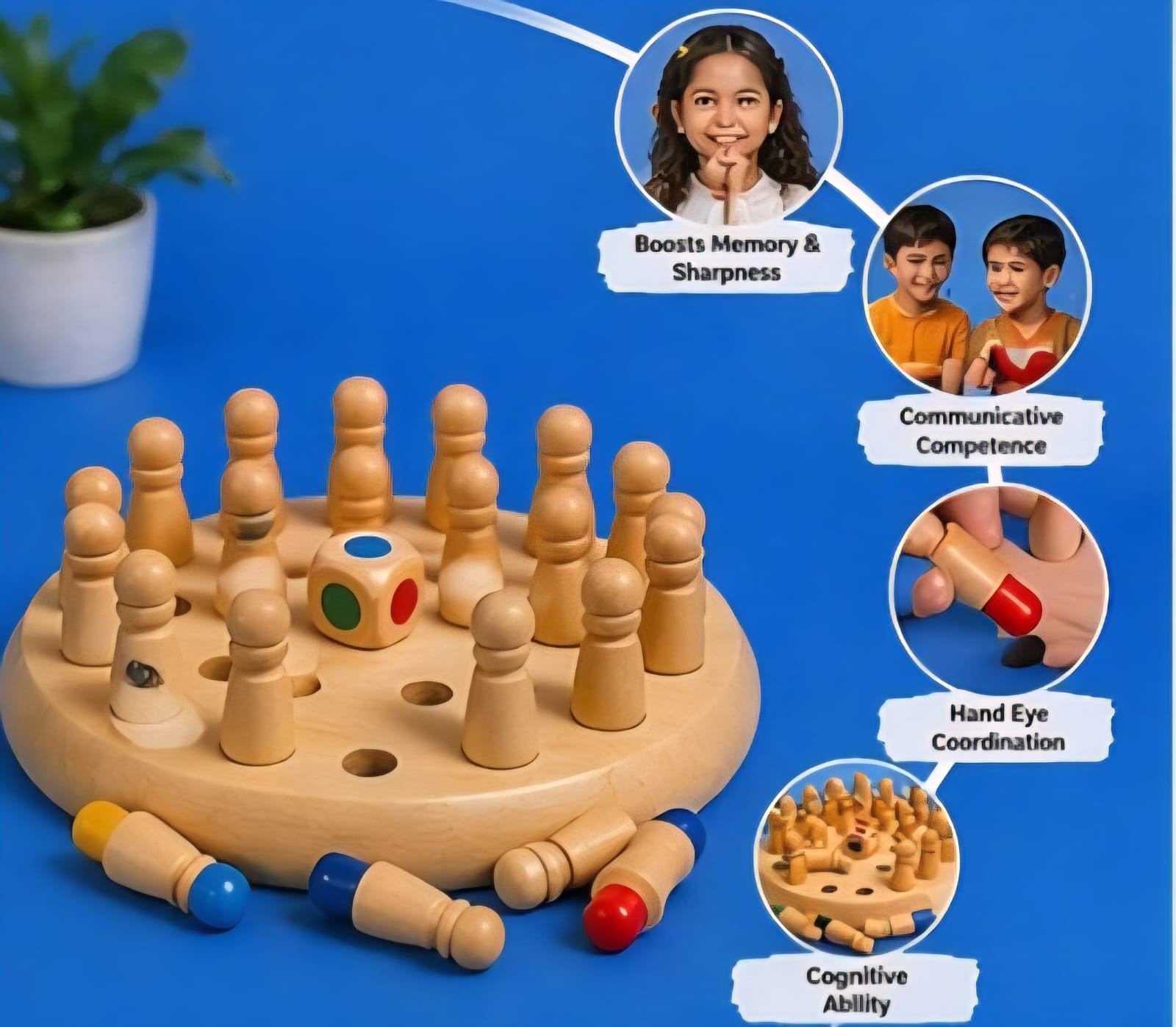 kidstreak,Wooden Color Memory Chess Game for Kids Age 3+ | Wooden Memory Match Stick Chess Board Game | Brain Puzzle Toy for Boys, Girls & Adults | Montessori Learning & Family Game