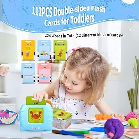 Kidstreak ™ Talking Flash Cards Toy for Kids | 224-Word Learning Device for Toddlers | Montessori Learning Toys for Boys & Girls Ages 2-6 | Preschool Game & Birthday Present