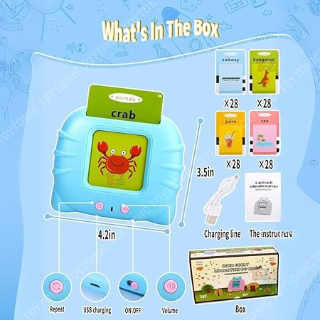 Kidstreak ™ Talking Flash Cards Toy for Kids | 224-Word Learning Device for Toddlers | Montessori Learning Toys for Boys & Girls Ages 2-6 | Preschool Game & Birthday Present