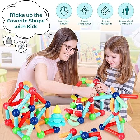 kidstreak,Magnetic Sticks Building Blocks For Kids Toys For Girls|Magnetic Toys For Boys Age 3+ Year 4-14 Old Educational Stem Learning Magnet Stick With Balls Game Set