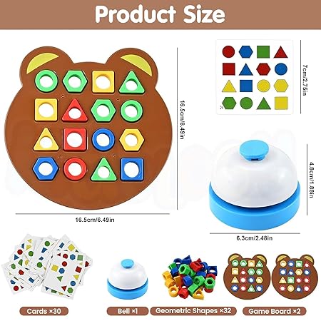 kidstreak,Geometric Shape and Color Matching Puzzle Board Game with Bell for Kids 3+ Years | Sensory Educational, Fun and Learning Toy for Children | Ideal for Gifting, Multicolor