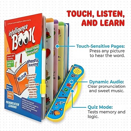 kidstreak,Interactive Sound Book for Kids with Marker (Ages 2–7) Learn Alphabets, Numbers, Shapes & Phonics Educational Talking Book with Music & Touch Features Multicolor Learning Toy for Toddlers